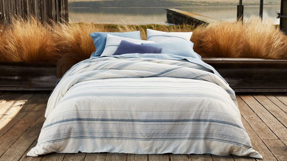 Coyuchi bedding with biophilic interior design