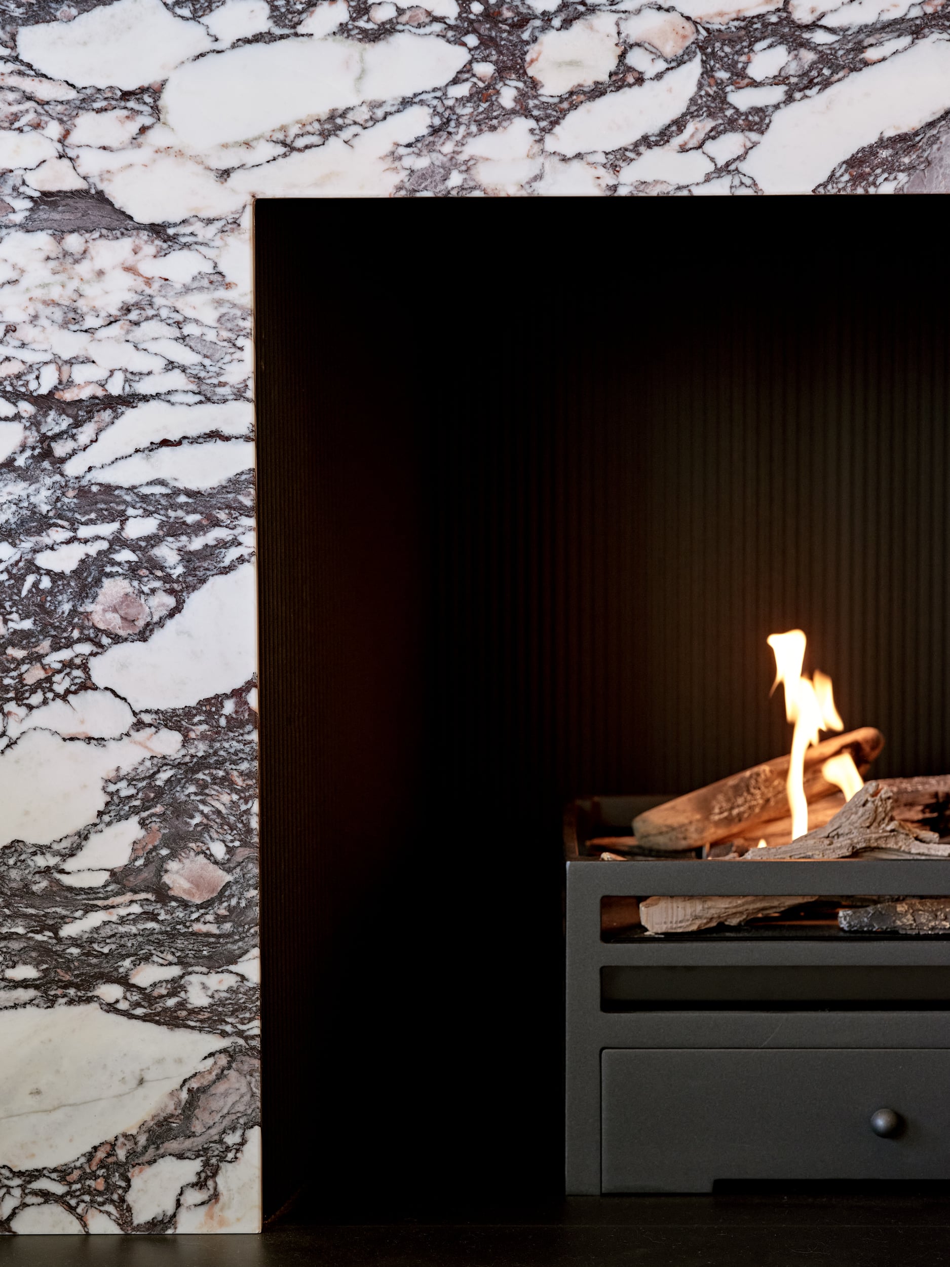 Marble fireplace.