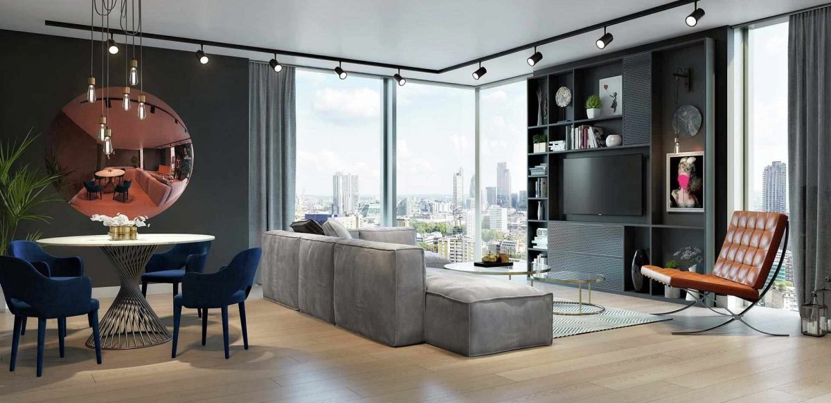 Image of the interiors of an apartment at 250 City Road designed by Foster and Partners. 