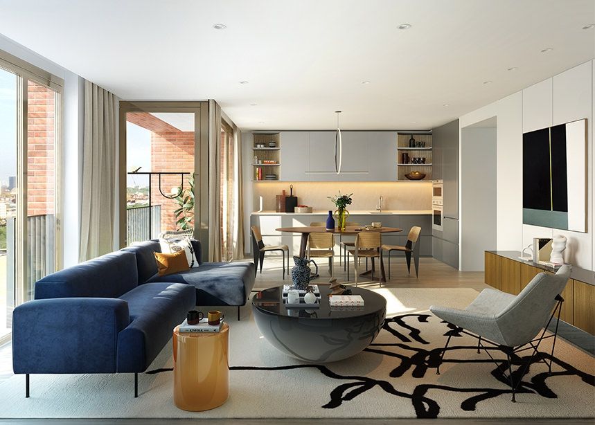 Modern apartment living room design by Alison Brooks Architects and Conran and Partners.