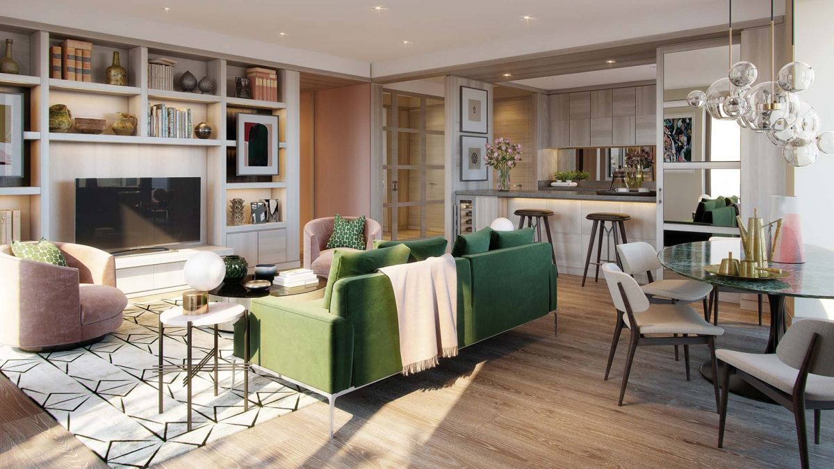 An apartment rendering at Embassy Gardens developed by Terry Farrell and Partners. 