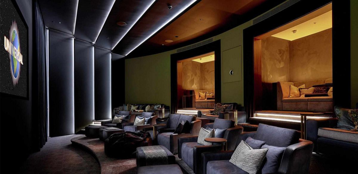 A private movie theatre at One Blackfriars designed by Architects Simpson Haugh and Partners.