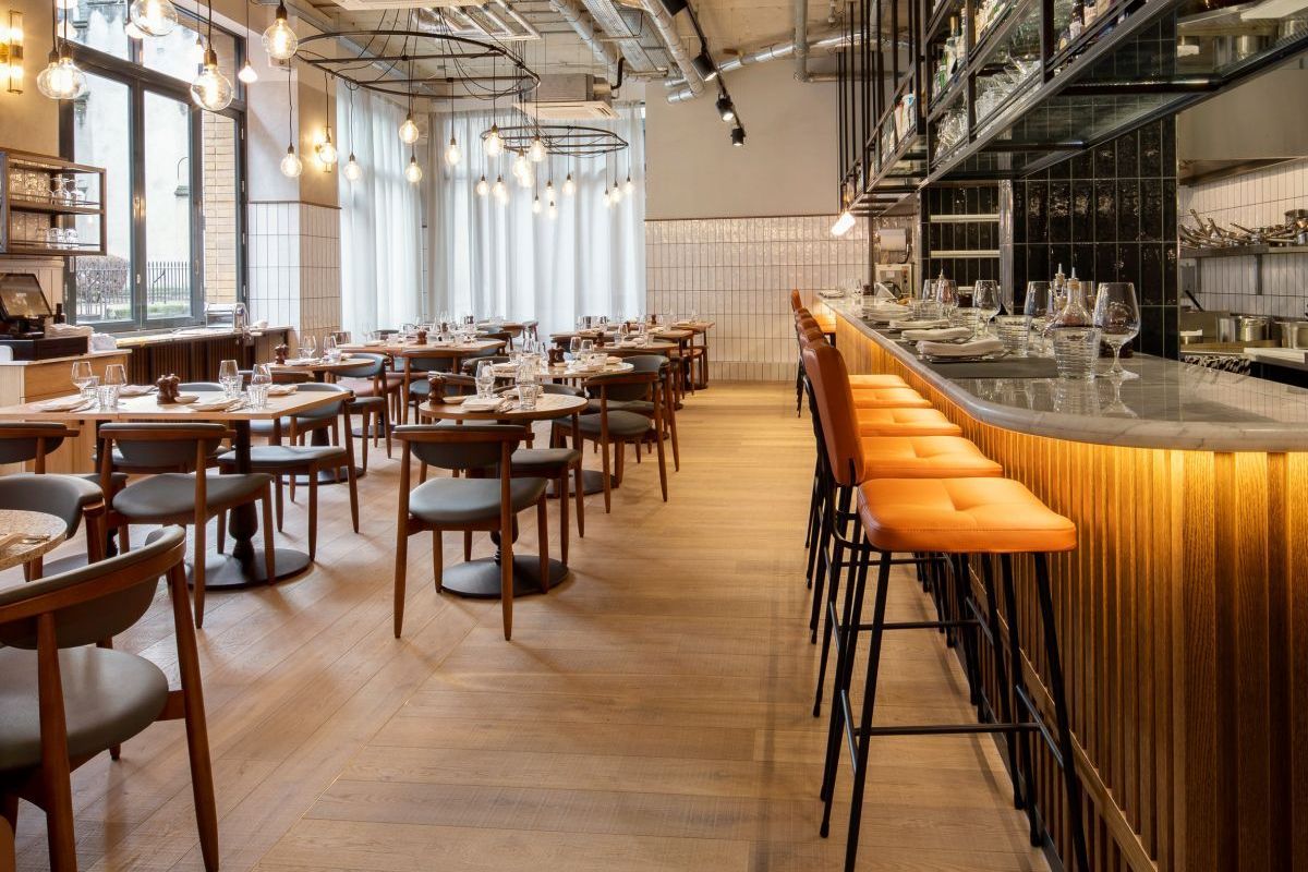 Open space bar and dining at Cafe Murano by Angela Hartnett. 