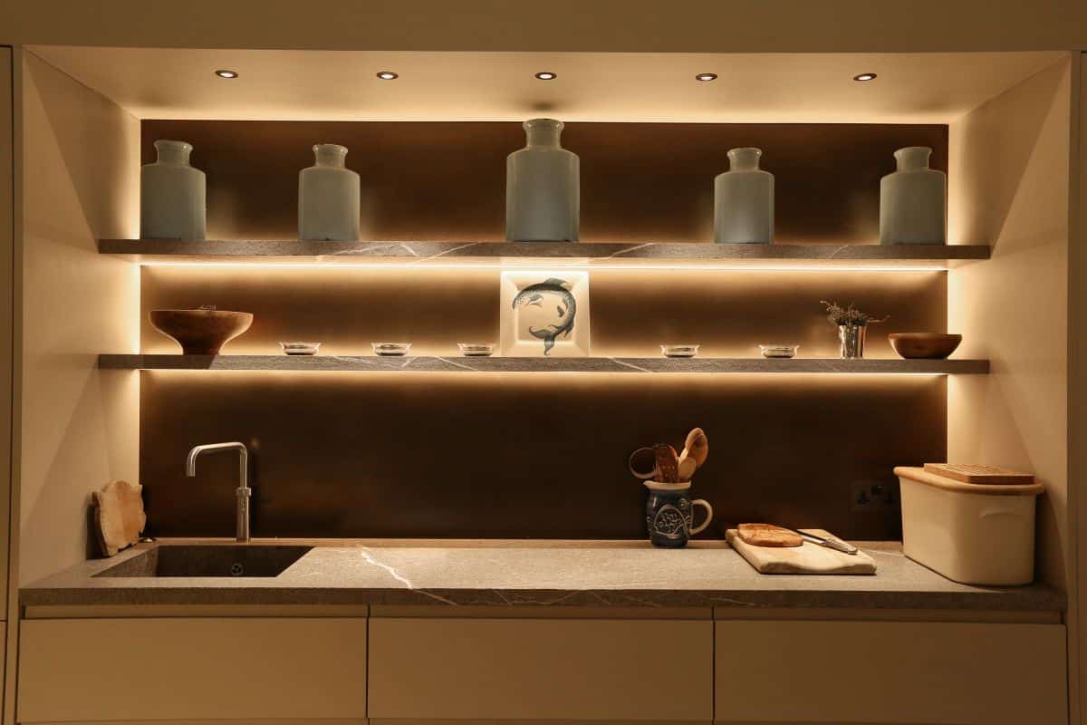 Backlit kitchen shelving with LED lighting by John Cullen