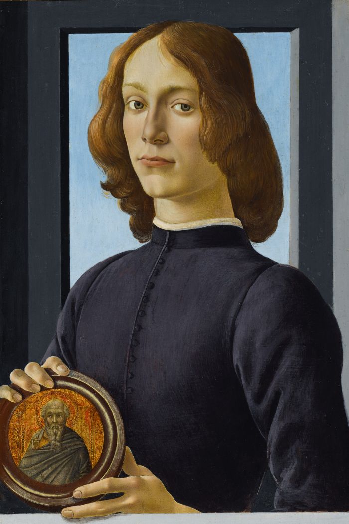 Sandro Botticelli, Portrait of a young man holding a roundel for Sothebys Auction