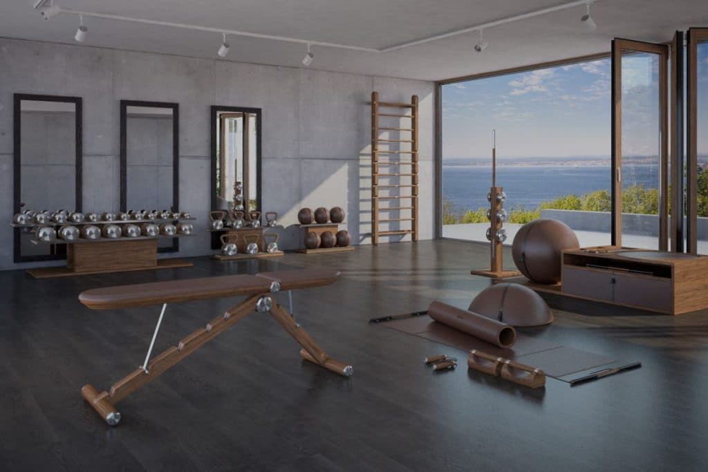 Open plan luxury gym featuring pent equipment