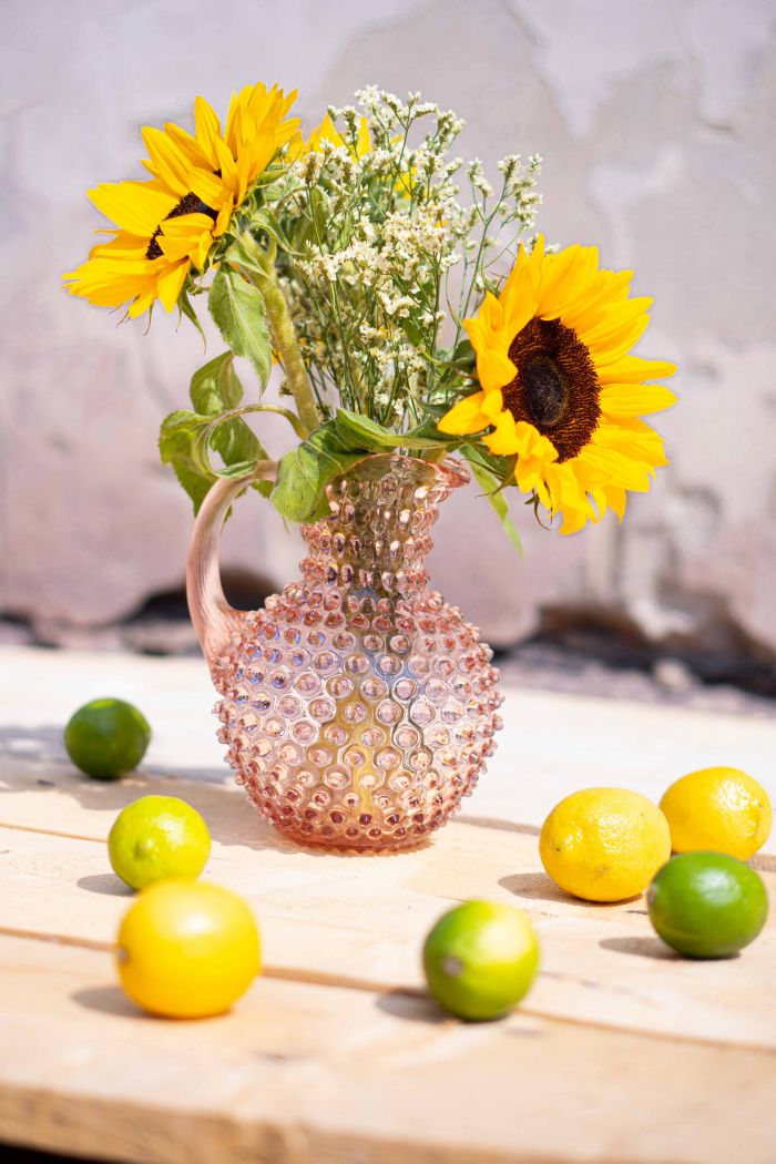 Handmade glass jug with lemons and sunflowers from Klimchi.